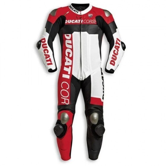 Custom Ducati Corse Motorbike Leather Racing Suit White Red Black