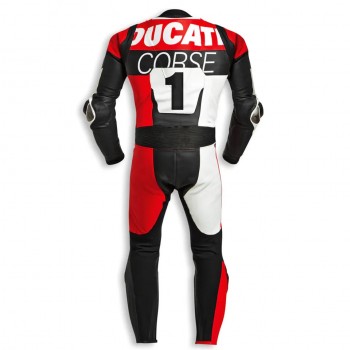 Custom Ducati Corse Motorbike Leather Racing Suit White Red Black