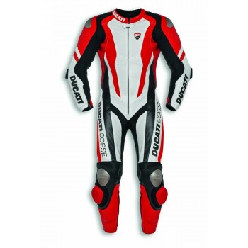 Custom Ducati Corse Motorcycle Leather Racing Suit White Red