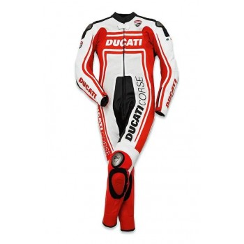 Ducati Corse Custom Motorcycle Leather Racing Suit White Red Black