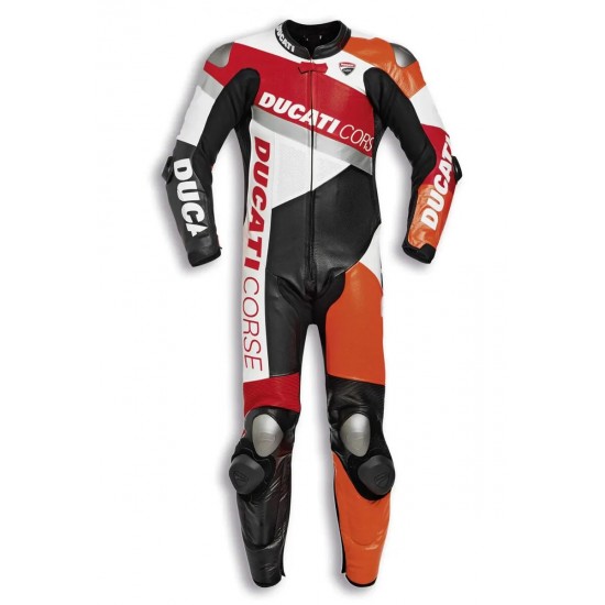 Marc Marquez Ducati Corse Leather Racing Custom Suit Black Orange Red White