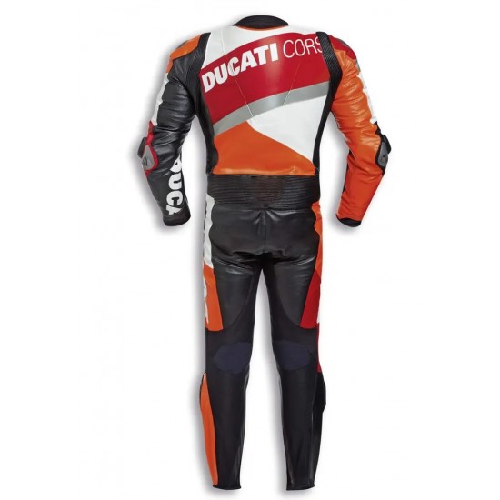 Marc Marquez Ducati Corse Leather Racing Custom Suit Black Orange Red White