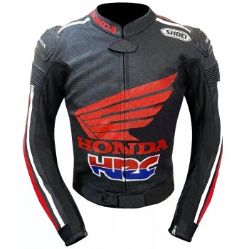 Custom Honda HRC Motorcycle Leather Racing Jacket Black Red