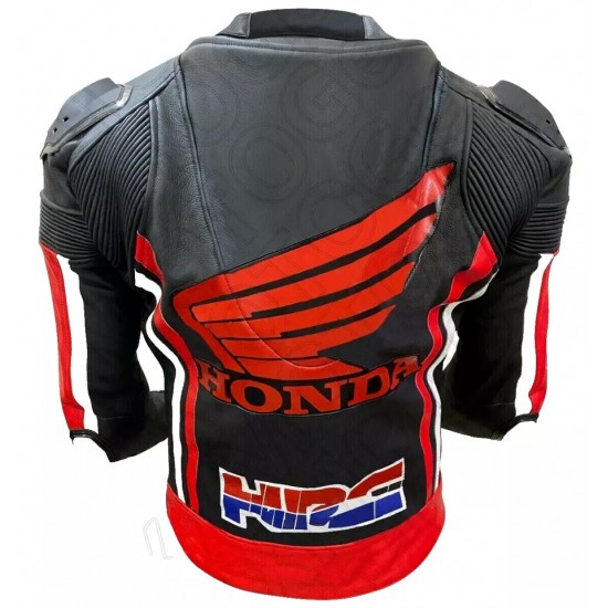 Custom Honda HRC Motorcycle Leather Racing Jacket Black Red