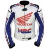 Custom Honda HRC Motorcycle Leather Racing Jacket White Blue