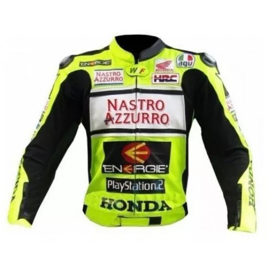 Custom Honda Motorcycle Leather Racing Jacket Yellow Black