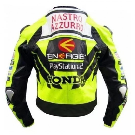 Custom Honda Motorcycle Leather Racing Jacket Yellow Black