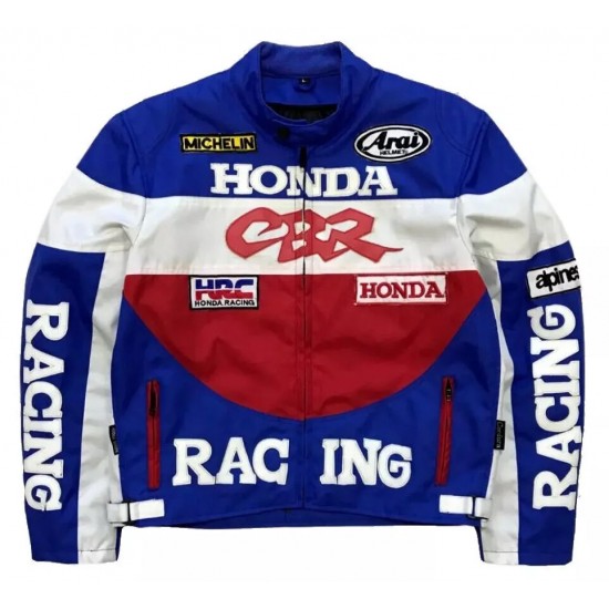 Honda CBR Custom Motorcycle Leather Racing Jacket Blue White Maroon