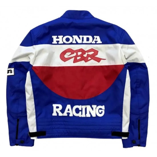 Honda CBR Custom Motorcycle Leather Racing Jacket Blue White Maroon