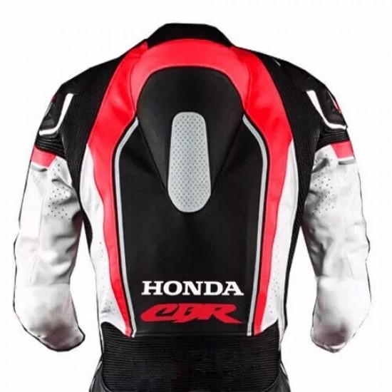 Honda CBR Custom Motorcycle Leather Racing Jacket White Black Red