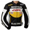 Honda CBR HRC Custom Motorcycle Leather Racing Jacket Black White Yellow