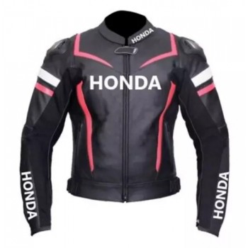 Honda Custom Motorbike Leather Racing Jacket Black Pink