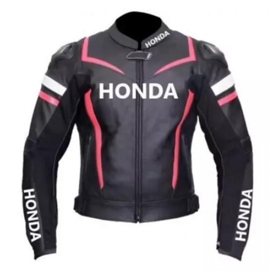 Honda Custom Motorbike Leather Racing Jacket Black Pink