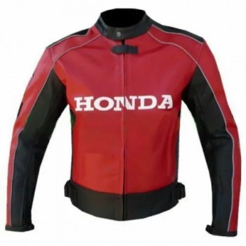 Honda Plain Custom Motorcycle Leather Racing Jacket Red Black