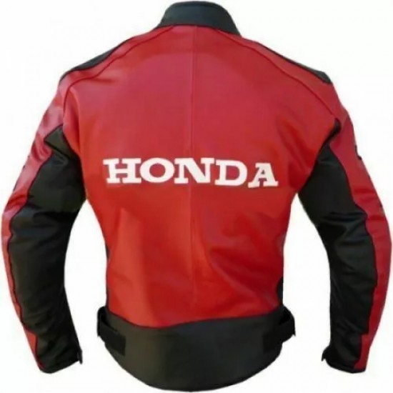 Honda Plain Custom Motorcycle Leather Racing Jacket Red Black