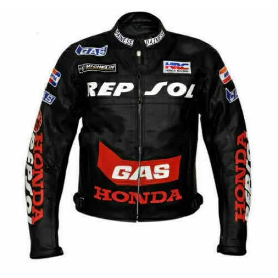 Honda Rapsol HRC Custom Motorbike Leather Racing Jacket Black