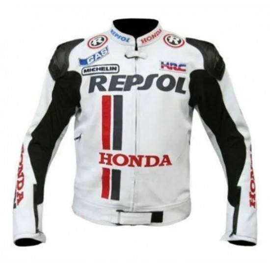 Honda Repsol Custom Motorbike Leather Racing Jacket White Black