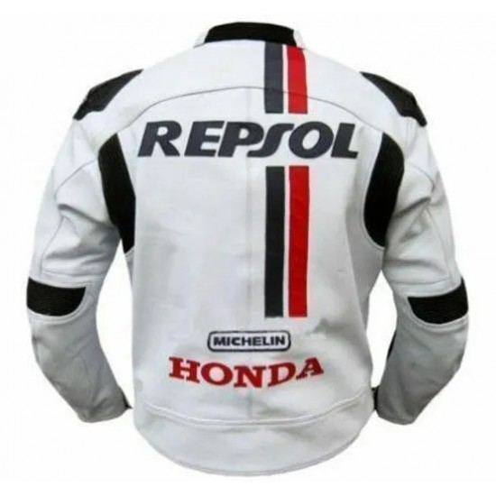 Honda Repsol Custom Motorbike Leather Racing Jacket White Black