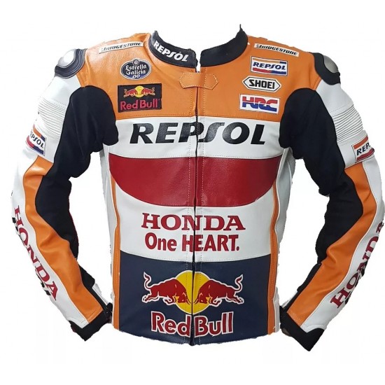 Honda Repsol Custom Motorbike Leather Racing Jacket White Orange