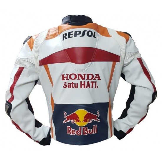 Honda Repsol Custom Motorbike Leather Racing Jacket White Orange