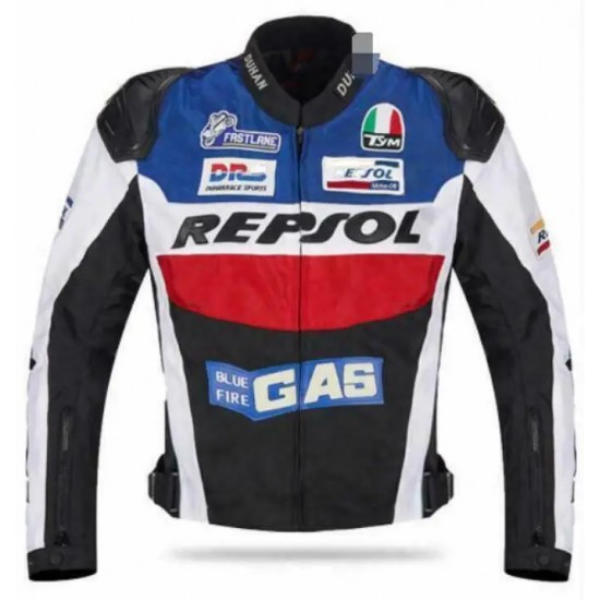 Honda Repsol Custom Motorcycle Leather Racing Jacket Black Blue