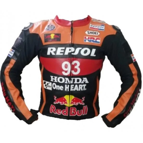 Honda Repsol Moto Gp Motorbike Leather Racing Jacket Black Orange