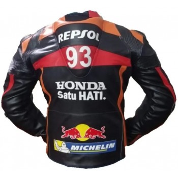 Honda Repsol Moto Gp Motorbike Leather Racing Jacket Black Orange