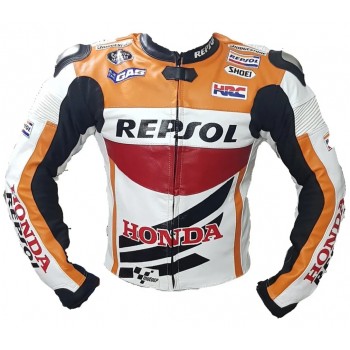 Honda Repsol Moto Gp Motorbike Leather Racing Jacket White Orange