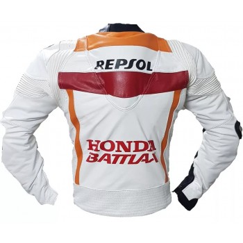 Honda Repsol Moto Gp Motorbike Leather Racing Jacket White Orange