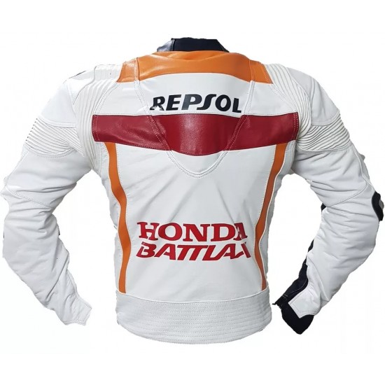 Honda Repsol Moto Gp Motorbike Leather Racing Jacket White Orange