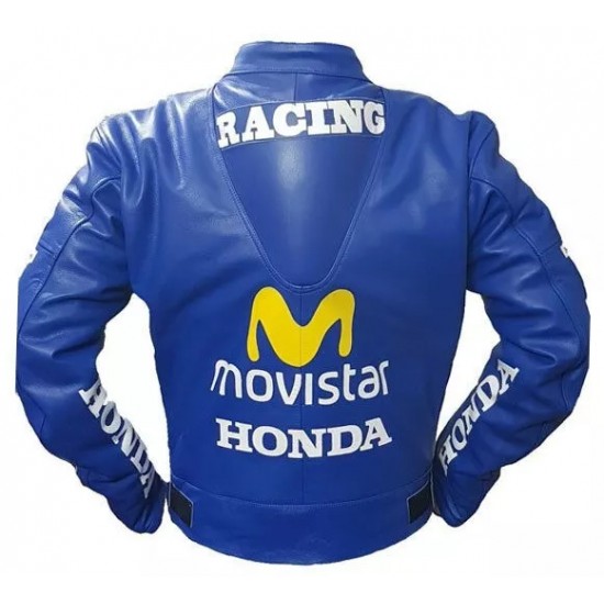 Honda Repsol Movistar Custom Motorcycle Leather Racing Jacket Blue