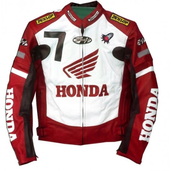 Honda Rocket Custom Motorcycle Leather Racing Jacket Maroon White