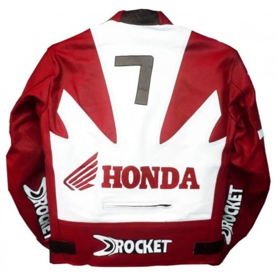 Honda Rocket Custom Motorcycle Leather Racing Jacket Maroon White