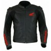 Honda Simple Custom Motorcycle Leather Racing Jacket Black Red