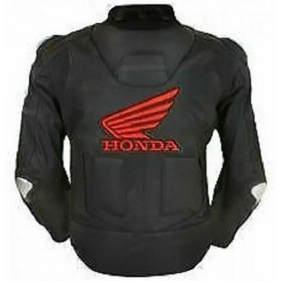 Honda Simple Custom Motorcycle Leather Racing Jacket Black Red