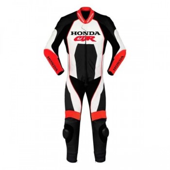 Custom Honda CBR Motorbike Leather Racing Suit Black White