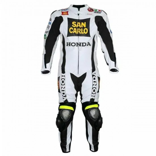 Custom Honda San Carlo Motorcycle Leather Racing Suit White Black Yellow