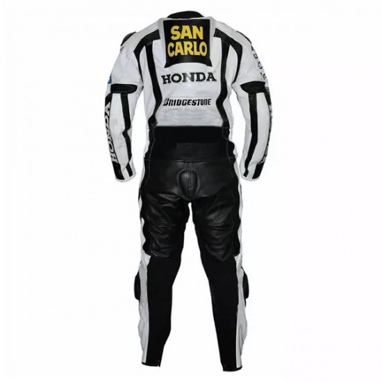 Custom Honda San Carlo Motorcycle Leather Racing Suit White Black Yellow