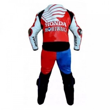 Honda Moriwaki Custom Motorcycle Leather Racing Suit Red Blue White