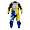 Honda Moriwaki Custom Motorcycle Leather Racing Suit Yellow Blue White