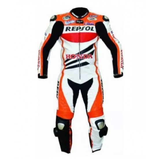 Honda Repsol Custom Moto Gp Leather Racing Suit Orange White Black