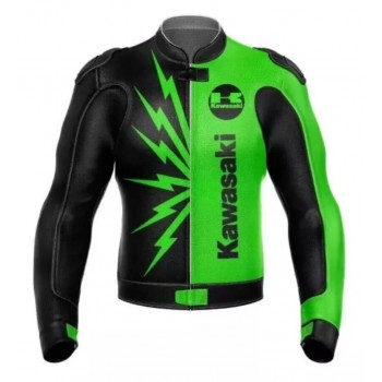 Custom Kawasaki Monster Energy Motorcycle Leather Racing Jacket Green Black