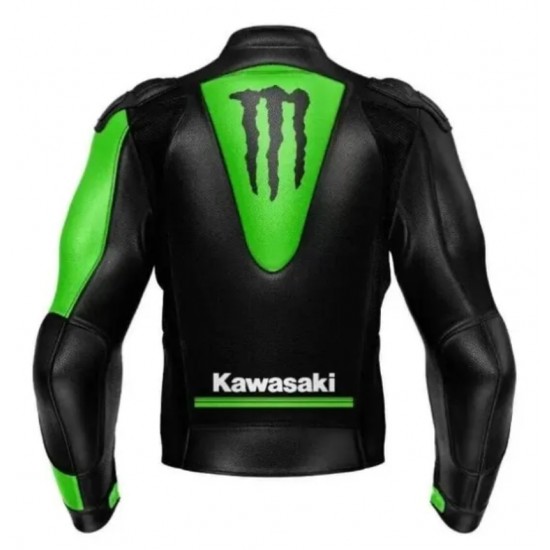 Custom Kawasaki Monster Energy Motorcycle Leather Racing Jacket Green Black