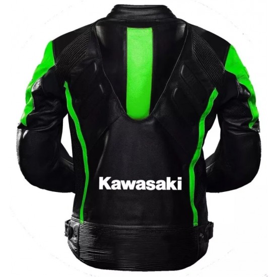 Kawasaki Ninja Custom Motorbike Leather Racing Jacket Black Green