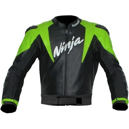 Kawasaki Ninja Custom Motorbike Leather Racing Jacket Black Green White