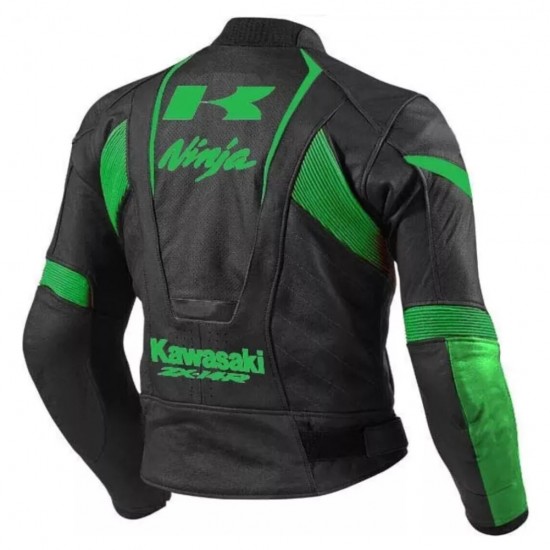 Kawasaki Ninja ZX10R Custom Motorcycle Leather Racing Jacket Black Green