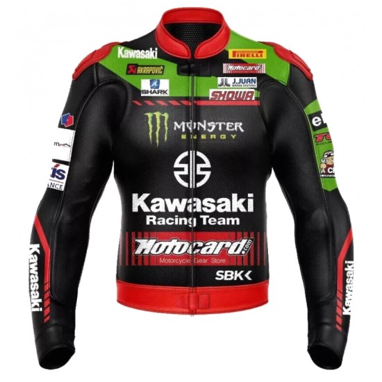 Kawasaki SBK Monster Energy Custom Motorcycle Racing Jacket Black Green Red