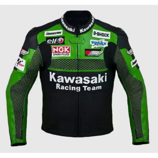 GREEN AND BLACK MOTORCYCLE LEATHER RACING JACKET