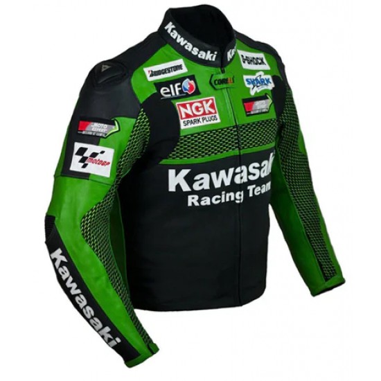 GREEN AND BLACK MOTORCYCLE LEATHER RACING JACKET