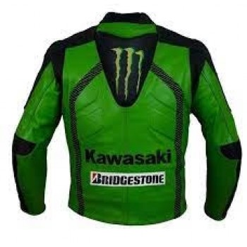 GREEN AND BLACK MOTORCYCLE LEATHER RACING JACKET